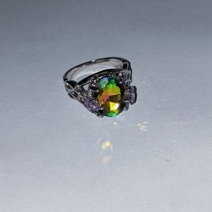 Mystic topaz rainbow ring w amethyst cz size 9